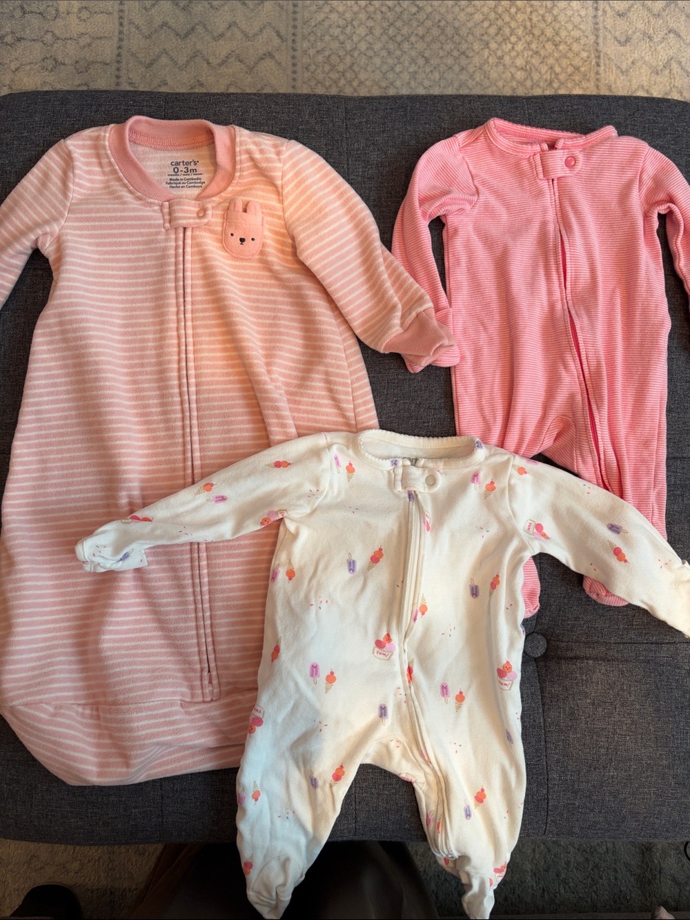 Carter’s baby girl 0-3 Months onesie and sleep sack bundle